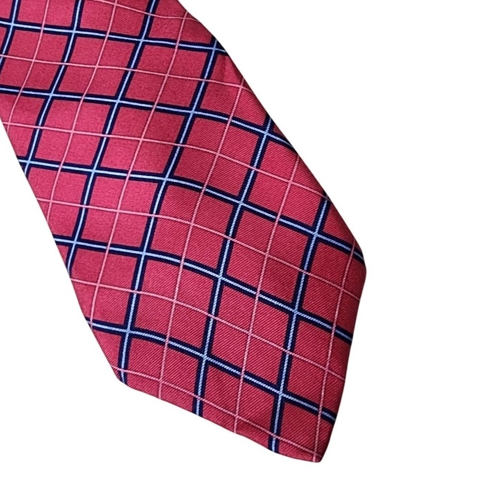 Chaps Silk Necktie Pink Blue Plaid Classic Preppy Office Wedding